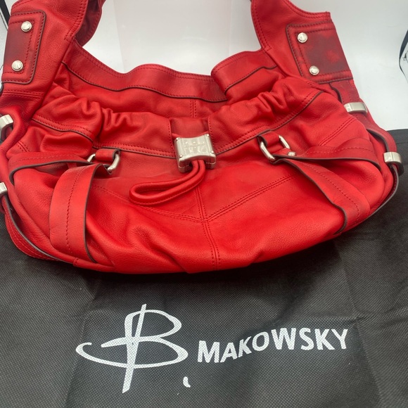 B. MAKOWSKY Red Leather Hobo Hand Bag  Leopard Lining and dust cover - Picture 6 of 7